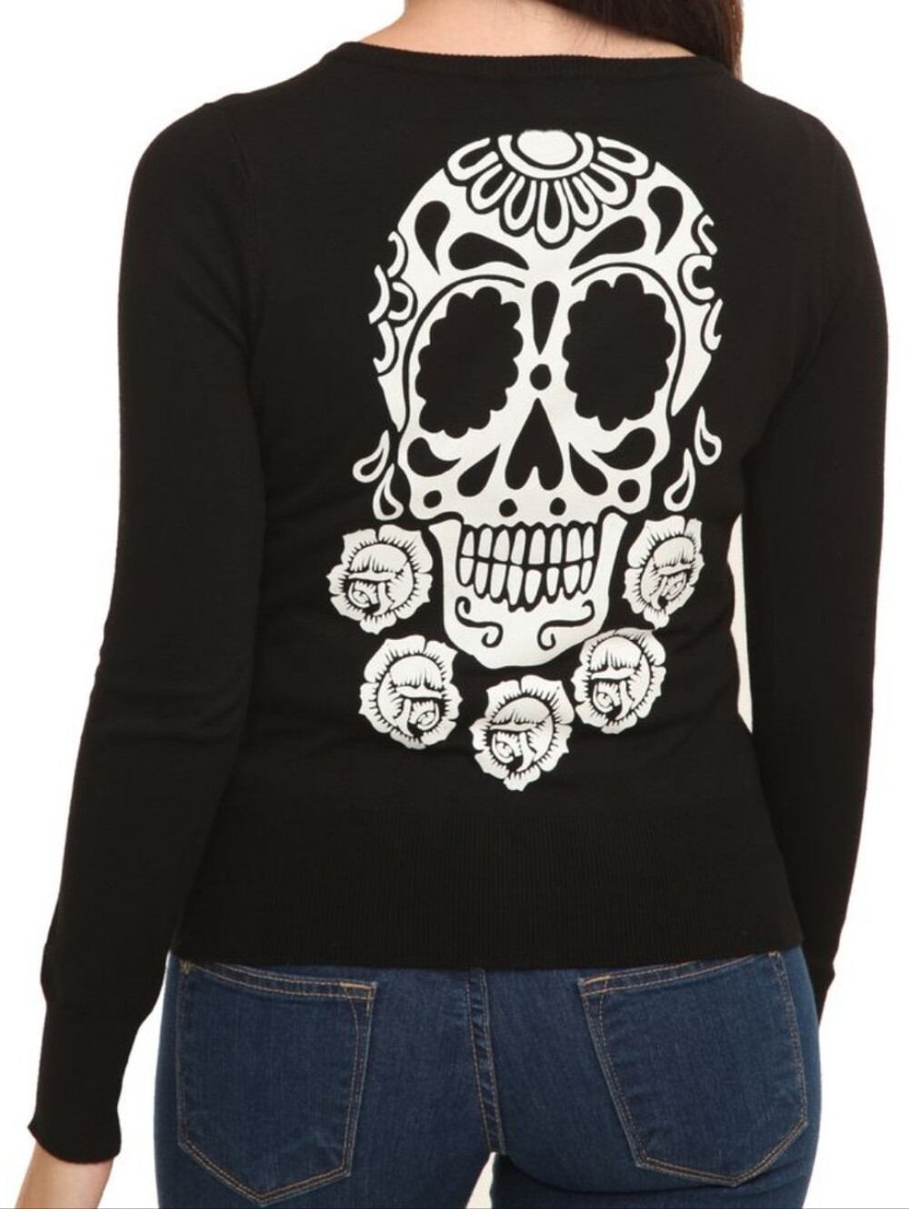 Teenage Runaway | Black Cardigan with White Sugar Skull Graphic